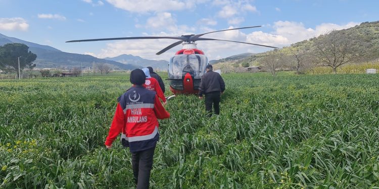 Helikopter tarlaya indi, doktorlar 2 saat mücadele etti